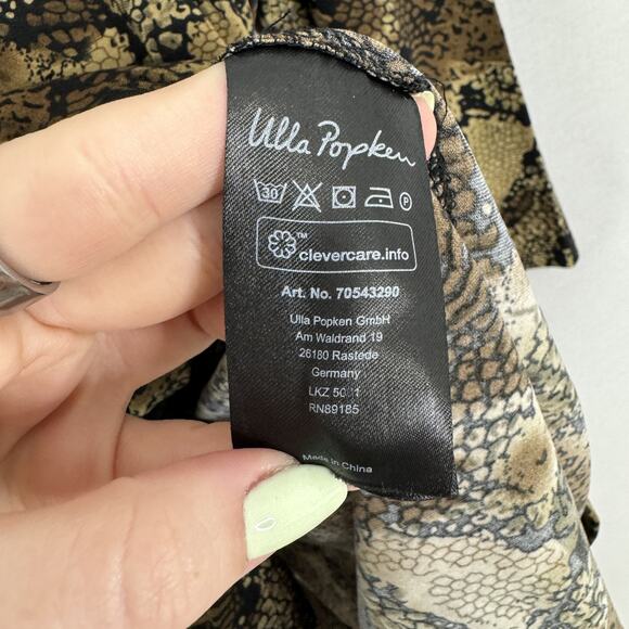 Ulla Popken Tunic Womens 32 Brown Snake Animal Print Button Front Top Travel - Picture 12 of 13